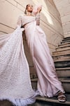 Shop_Garima Karwariya Designs_Pink Blouse Net Hand Embroidered Pearl And Stone The Pre-draped Saree With _at_Aza_Fashions