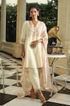 Buy_Dohr India_Cream Kurta Jacquard (94% 6% Meera Floral Yoke Set  _at_Aza_Fashions