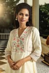 Dohr India_Cream Kurta Jacquard (94% 6% Meera Floral Yoke Set  _Online_at_Aza_Fashions