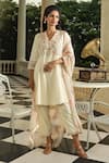 Buy_Dohr India_Cream Kurta Jacquard (94% 6% Meera Floral Yoke Set  _Online_at_Aza_Fashions