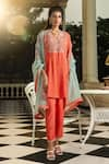 Buy_Dohr India_Coral Kurta Jacquard (94% 6% Myra Thread Set  _at_Aza_Fashions