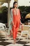 Buy_Dohr India_Coral Kurta Jacquard (94% 6% Myra Thread Set  _Online_at_Aza_Fashions