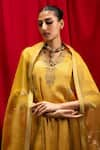 Buy_Dohr India_Yellow Kurta And Pant Tissue Blend Embroidery Dabka Notched Suhani Neckline Set _Online_at_Aza_Fashions