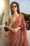 Dohr India_Maroon Organza, Modal, Adah Printed Pre-draped Saree With Unstitched Blouse _Online_at_Aza_Fashions