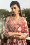 Buy_Dohr India_Red Organza, Modal, Anchal Printed Pre-draped Saree With Unstitched Blouse _Online_at_Aza_Fashions