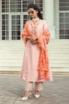 Dohr India_Pink Kurta Viscose Jacquard (94% Gul Thread Embroidered Palazzo Set _Online_at_Aza_Fashions
