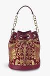 Shop_Tan & Loom_Maroon Woven Floral Pattern Bombay Brocade Bucket Bag _at_Aza_Fashions