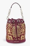 Tan & Loom_Maroon Woven Floral Pattern Bombay Brocade Bucket Bag _Online_at_Aza_Fashions