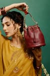 Buy_Tan & Loom_Maroon Plain Bombay Leather Bucket Bag _at_Aza_Fashions