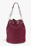 Shop_Tan & Loom_Maroon Plain Bombay Leather Bucket Bag _at_Aza_Fashions