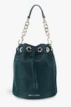 Shop_Tan & Loom_Green Plain Bombay Leather Bucket Bag _at_Aza_Fashions