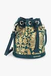 Shop_Tan & Loom_Green Woven Botanical Pattern Bombay Brocade Bucket Bag _Online_at_Aza_Fashions