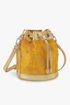 Buy_Tan & Loom_Yellow Woven Floral Pattern Bombay Bucket Bag _Online_at_Aza_Fashions