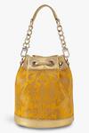 Tan & Loom_Yellow Woven Floral Pattern Bombay Bucket Bag _at_Aza_Fashions