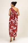 Shop_Doodlage_Maroon Upcycled Modal Print Blossom One Shoulder Maxi Dress _at_Aza_Fashions