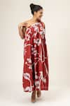 Doodlage_Maroon Upcycled Modal Print Blossom One Shoulder Maxi Dress _at_Aza_Fashions