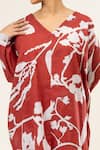 Doodlage_Maroon Upcycled Cotton Print Tulip V Neck Flora Oversized Tunic With Pant _Online_at_Aza_Fashions