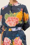 Doodlage_Multi Color Upcycled Cotton Print Midnight Blossom Mandarin Shirt With Pant _at_Aza_Fashions