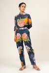 Buy_Doodlage_Multi Color Upcycled Cotton Print Midnight Blossom Mandarin Shirt With Pant 