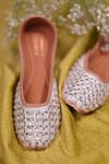 House of Kosha_White Crystal And Stone Work Cascade Embellished Juttis _Online_at_Aza_Fashions