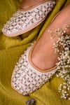 Buy_House of Kosha_White Crystal And Stone Work Cascade Embellished Juttis _Online_at_Aza_Fashions