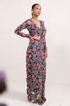 Buy_Miku Kumar_Purple Georgette Jasmine Print Pre-draped Saree With Choli _Online_at_Aza_Fashions