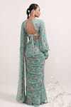Shop_Miku Kumar_Green Georgette Printed Floral Magnolia Pre-draped Saree With Choli  _at_Aza_Fashions