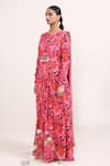 Buy_Miku Kumar_Pink Georgette Printed Floral Petunia Draped Saree Gown With Belt  _Online_at_Aza_Fashions