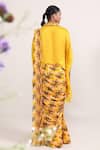 Shop_Miku Kumar_Yellow Georgette Printed Parrot Marigold Pre-draped Saree With Cape  _at_Aza_Fashions