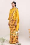 Buy_Miku Kumar_Yellow Georgette Printed Parrot Marigold Pre-draped Saree With Cape  _Online_at_Aza_Fashions