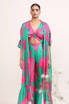 Miku Kumar_Pink Silk Printed Lily Cape Open Flared Pant Set  _Online_at_Aza_Fashions