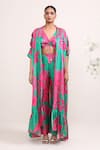 Buy_Miku Kumar_Pink Silk Printed Lily Cape Open Flared Pant Set  _Online_at_Aza_Fashions