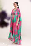 Shop_Miku Kumar_Pink Silk Printed Lily Cape Open Flared Pant Set  _Online_at_Aza_Fashions