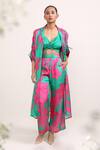 Buy_Miku Kumar_Pink Silk Sweetheart Neck Amarylis Printed Cape Pant Set _at_Aza_Fashions