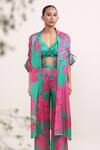 Buy Miku Kumar Pink Silk Sweetheart Neck Amarylis Printed Cape Pant Set Online at Aza Fashions Buy_Miku Kumar_Pink Silk Sweetheart Neck Amarylis Printed Cape Pant Set _Online_at_Aza_Fashions