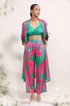 Shop_Miku Kumar_Pink Silk Sweetheart Neck Amarylis Printed Cape Pant Set _Online_at_Aza_Fashions