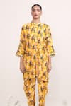 Buy_Miku Kumar_Yellow Georgette Printed Parrot Sunflower Kurta And Dhoti Pant Set  _Online_at_Aza_Fashions