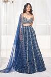 Buy_Disha Muchhala_Blue Silk Embroidered Cutdana V Neck Sequins Bridal Lehenga Set _at_Aza_Fashions