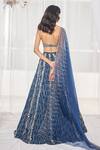 Shop_Disha Muchhala_Blue Silk Embroidered Cutdana V Neck Sequins Bridal Lehenga Set _at_Aza_Fashions