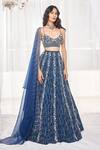 Buy_Disha Muchhala_Blue Silk Embroidered Cutdana V Neck Sequins Bridal Lehenga Set _Online_at_Aza_Fashions