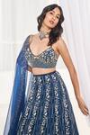 Shop_Disha Muchhala_Blue Silk Embroidered Cutdana V Neck Sequins Bridal Lehenga Set _Online_at_Aza_Fashions