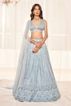 Buy_Disha Muchhala_Blue Lehenga Dupion Silk Embroidered Cutdana Plunge V French Knots Bridal Set _at_Aza_Fashions