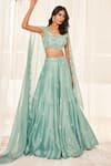 Buy_Disha Muchhala_Blue Dupion Silk Embroidered Resham Sweetheart Blouse Lehenga Set _at_Aza_Fashions