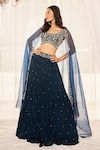 Buy_Disha Muchhala_Blue Lehenga Wrinkle Chiffon Embroidered Cutdana Round Blouse Set _at_Aza_Fashions