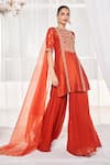 Buy_Disha Muchhala_Orange Kurta Dupion Silk Embroidered Zardosi Round Pant Set _at_Aza_Fashions