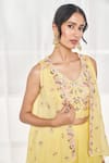 Shop_Disha Muchhala_Green Blouse Silk Embroidered Resham V Neck Jacket Sharara Set_Online_at_Aza_Fashions