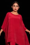 PREETI MEHTA_Red Polyester Plain Round Pleated Kaftan And Palazzo Set _Online_at_Aza_Fashions