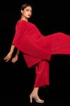 Buy_PREETI MEHTA_Red Polyester Plain Round Pleated Kaftan And Palazzo Set _Online_at_Aza_Fashions