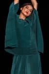 PREETI MEHTA_Green Polyester Plain Round Solid Pleated Kaftan And Palazzo Set _Online_at_Aza_Fashions