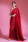 Buy_PREETI MEHTA_Red Satin Embellished Pearl Round High Neck Pleated Saree With Blouse _at_Aza_Fashions